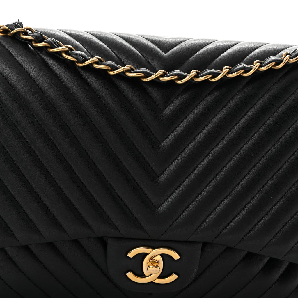 Lambskin Chevron Quilted Maxi Double Flap Black