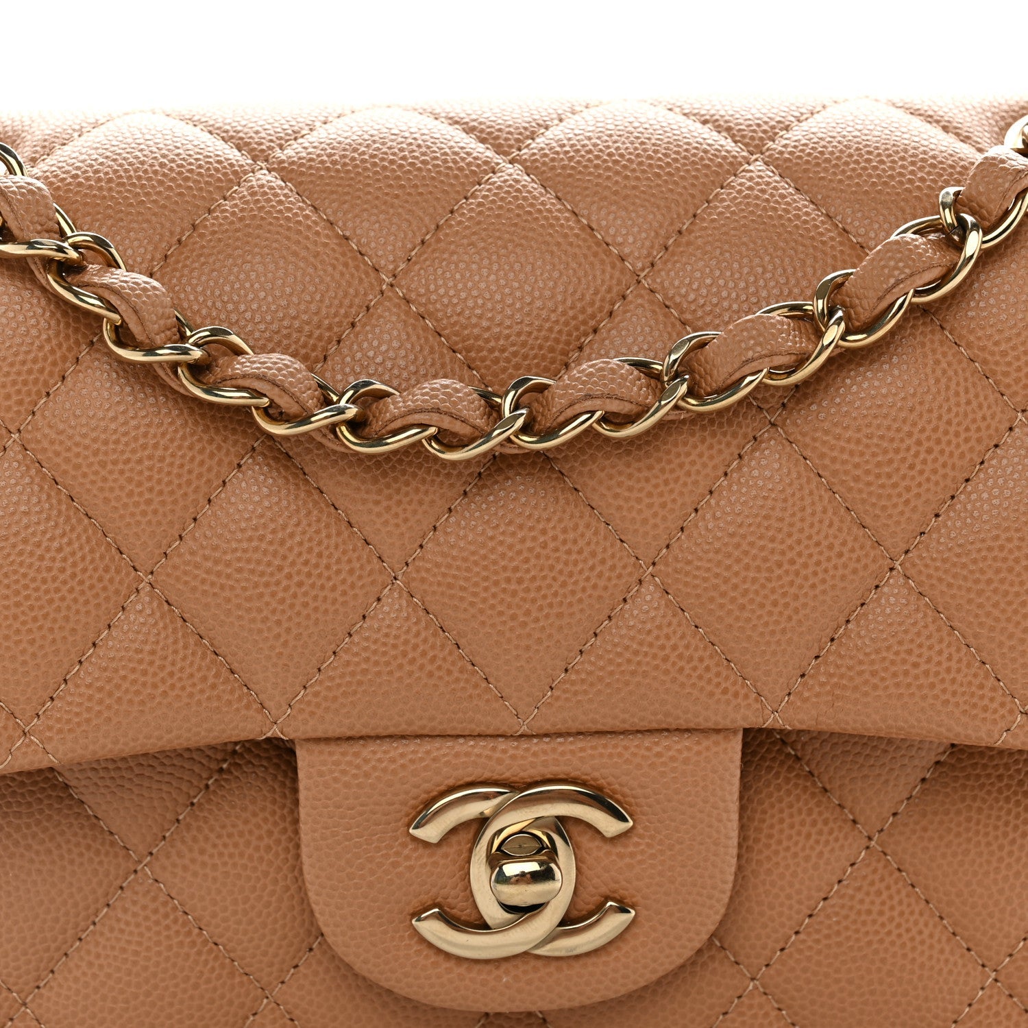 Caviar Quilted Small Double Flap Dark Beige