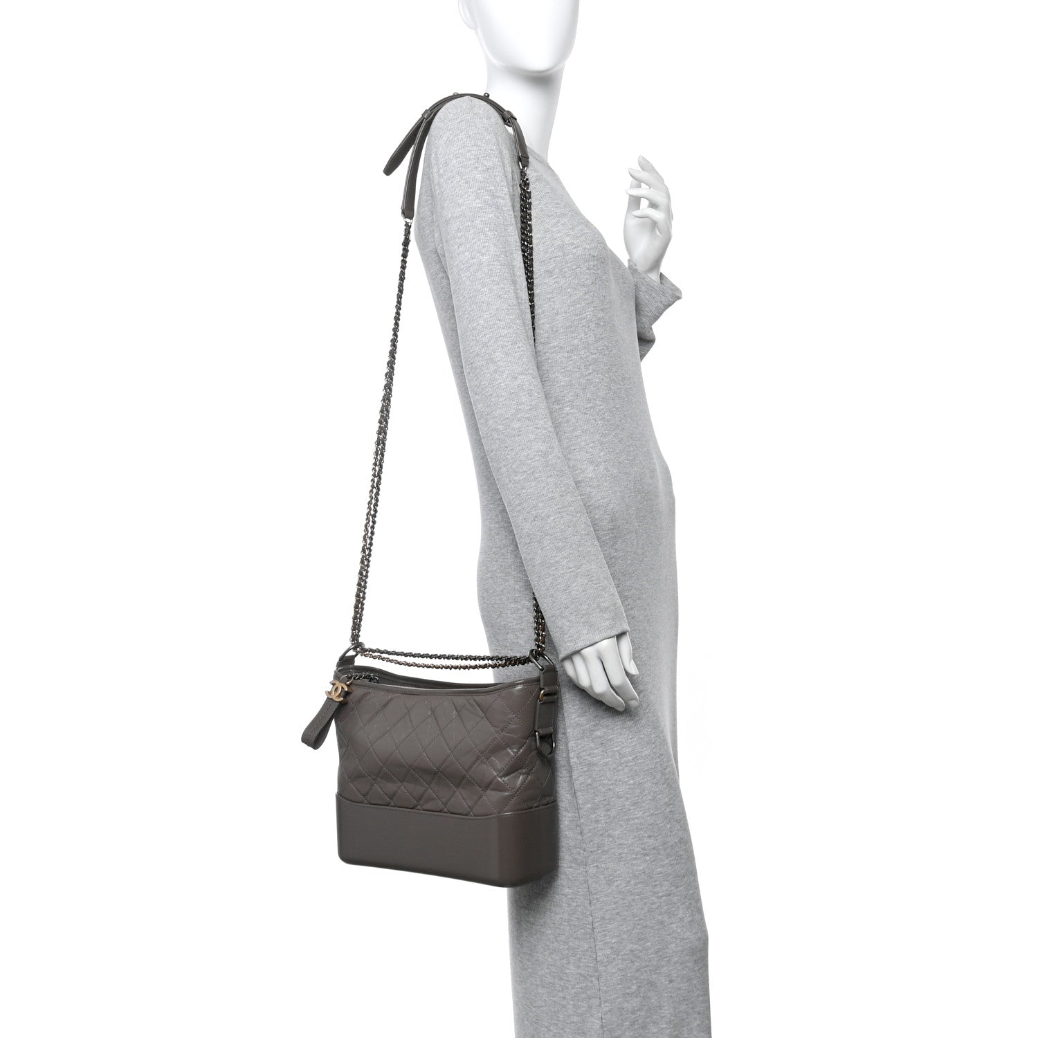 Aged Calfskin Quilted Medium Gabrielle Hobo Grey