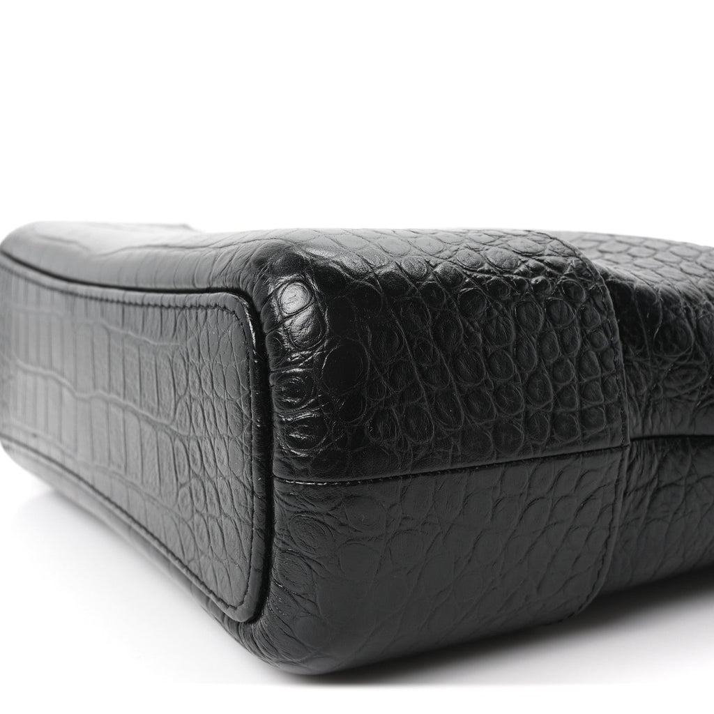 Crocodile Embossed Calfskin Medium Gabrielle Cocodile Hobo Black