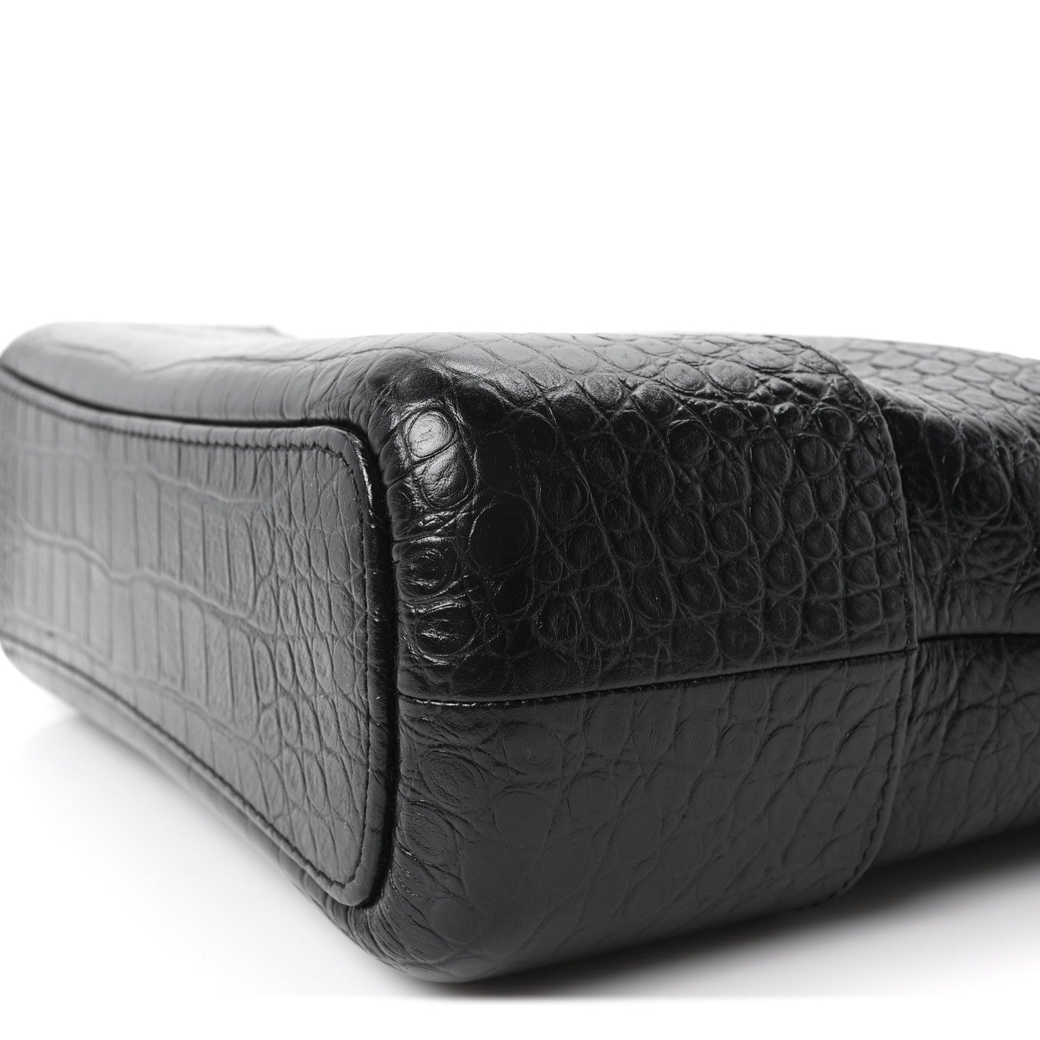 Crocodile Embossed Calfskin Medium Gabrielle Cocodile Hobo Black