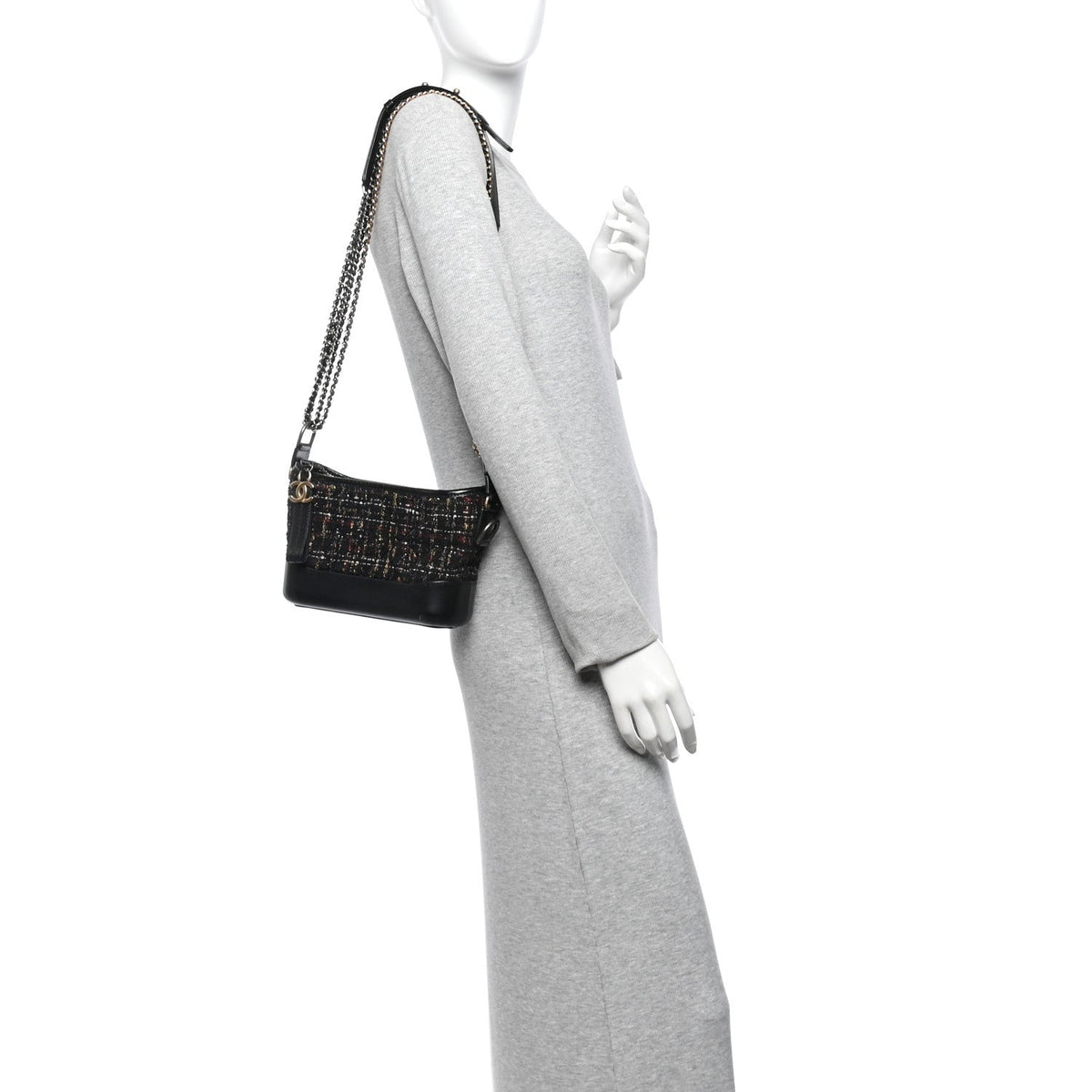 Tweed Calfskin Quilted Small Gabrielle Hobo Black Gold