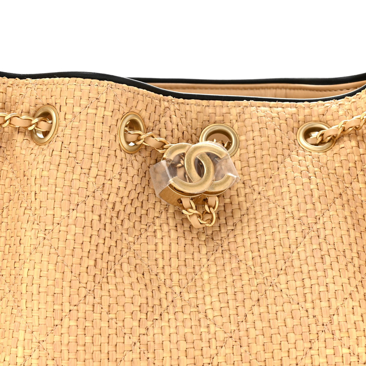 Braided Raffia Calfskin Quilted Mini Chanel 25 Handbag Beige Black