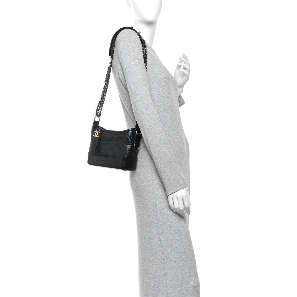 Aged Calfskin Quilted Small Gabrielle Hobo Black