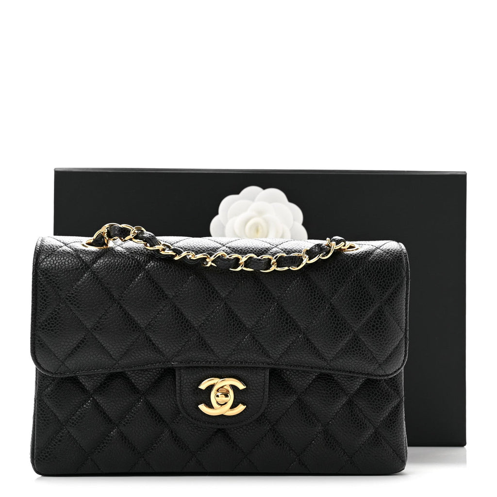 Caviar Quilted Small Double Flap Black