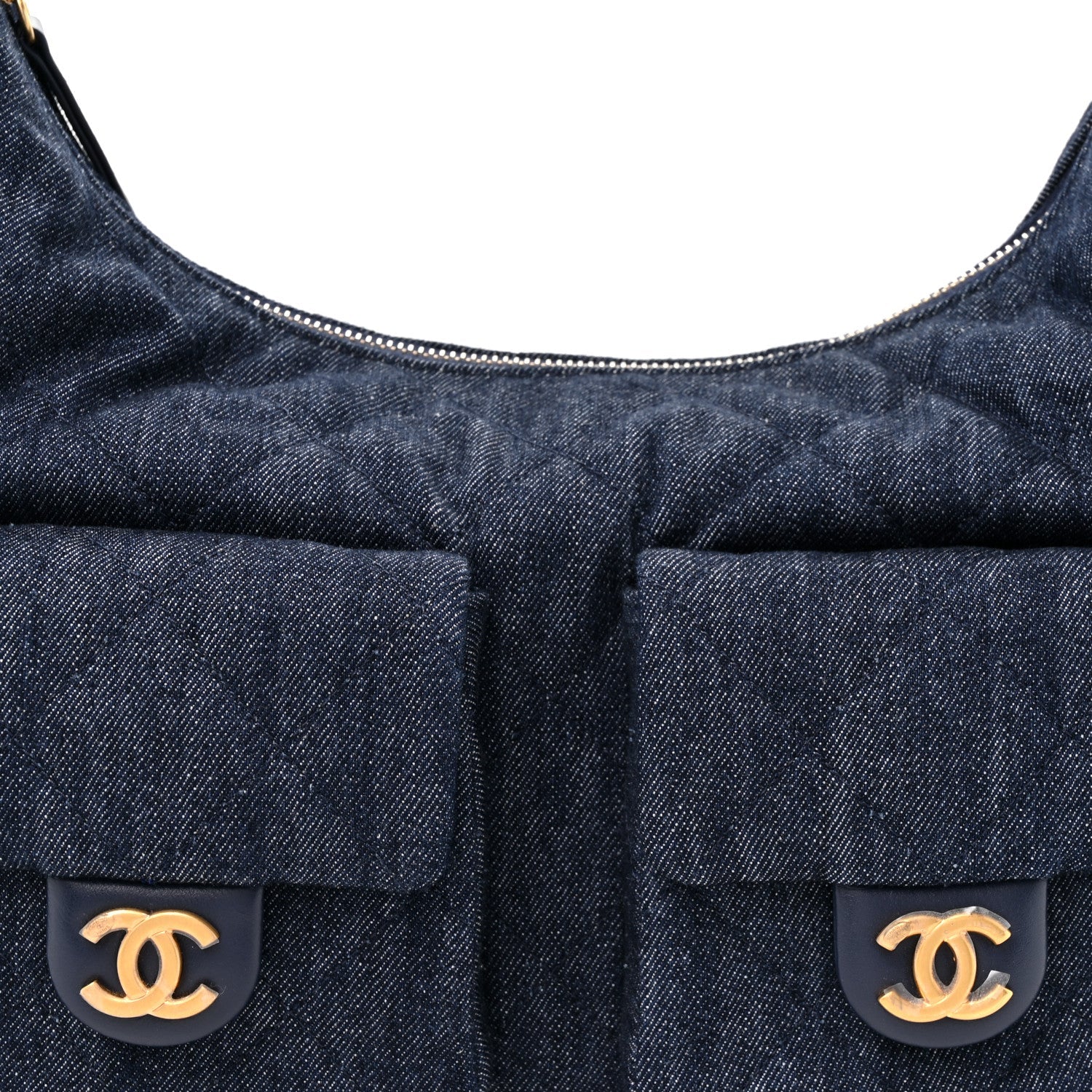 Washed Denim Quilted Large Trendy Pockets Hobo Dark Blue