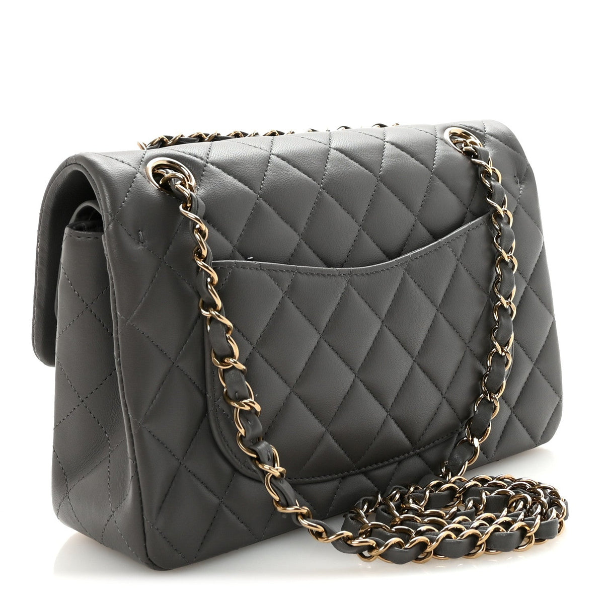 Lambskin Quilted Small Double Flap Grey