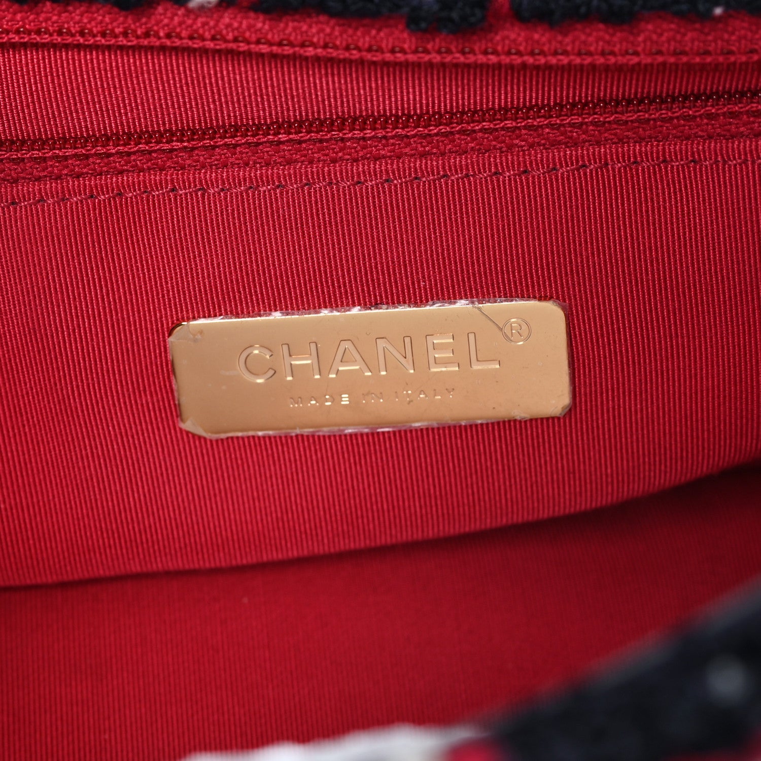 Tweed Quilted Large Chanel 19 Flap Navy Blue White Red