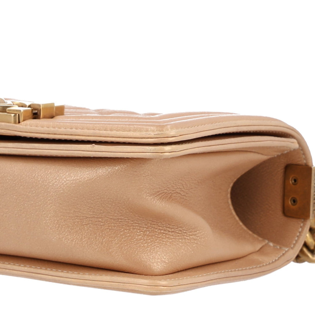 Metallic Caviar Quilted Small Boy Flap Gold