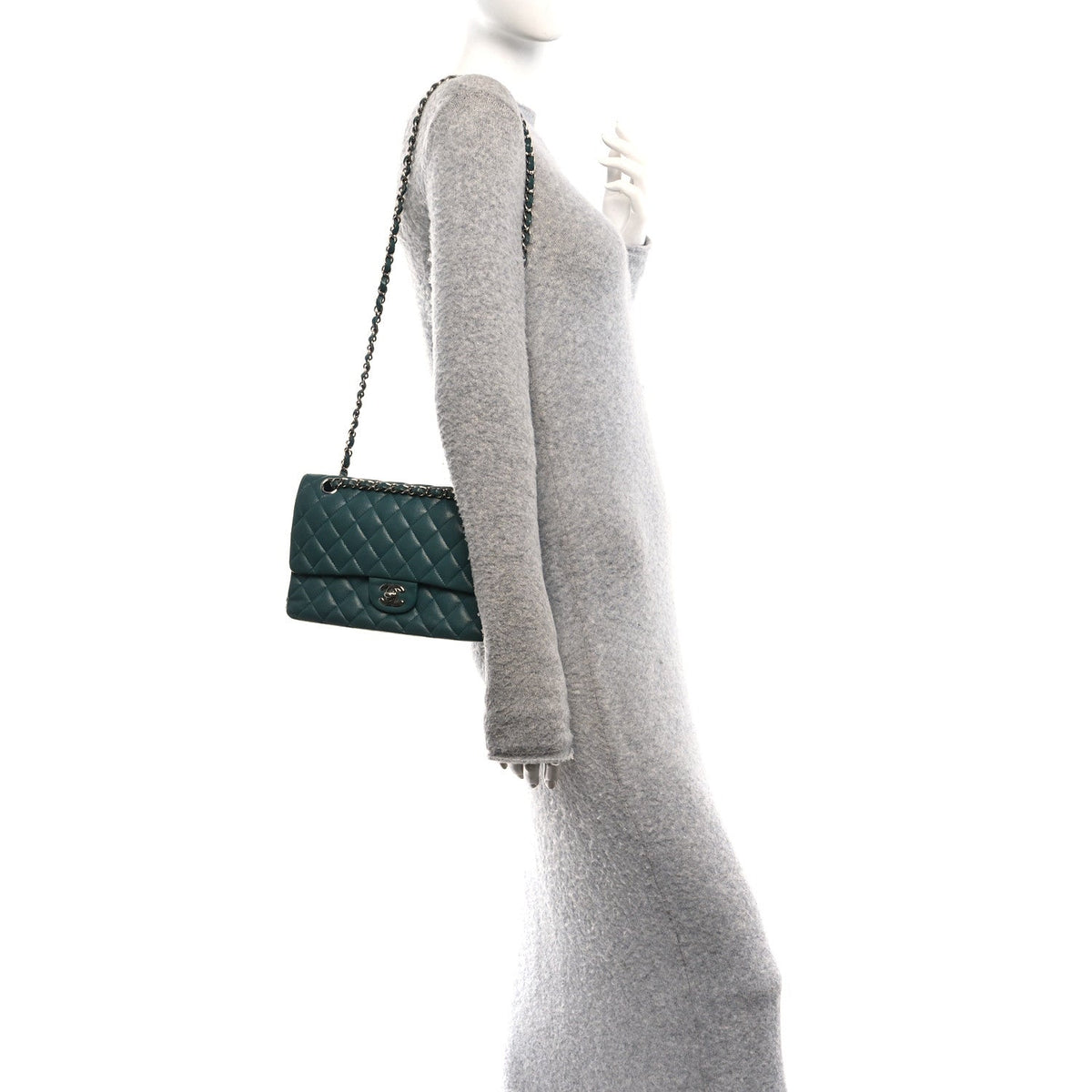 Caviar Quilted Medium Double Flap Green