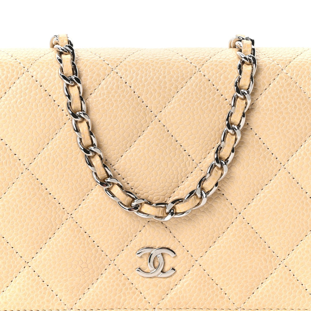 Caviar Quilted Wallet on Chain WOC Beige Clair