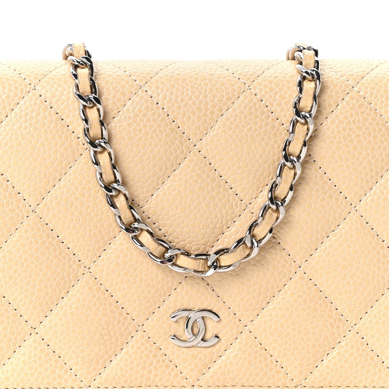Caviar Quilted Wallet on Chain WOC Beige Clair