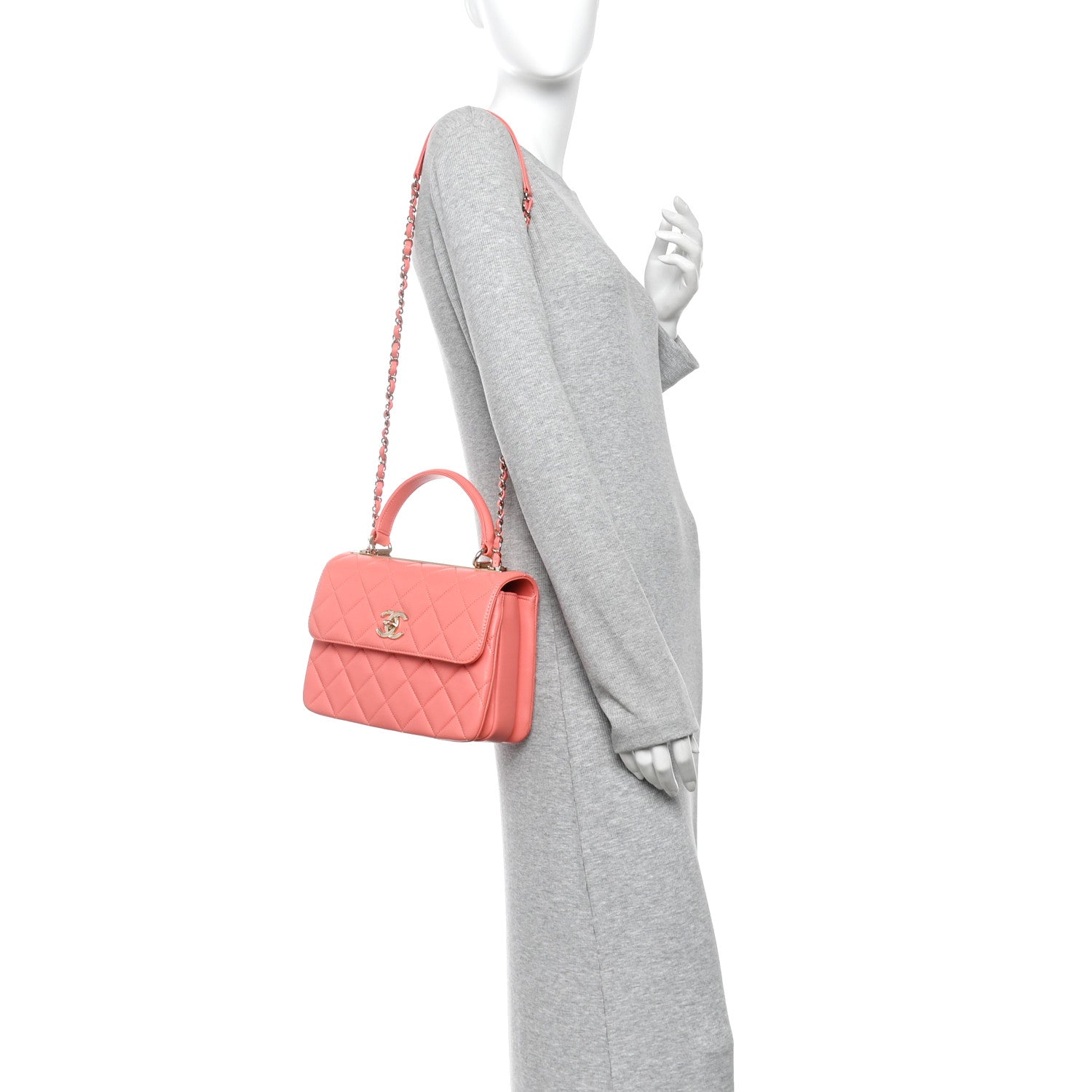 Lambskin Quilted Small Trendy CC Flap Dual Handle Bag Coral