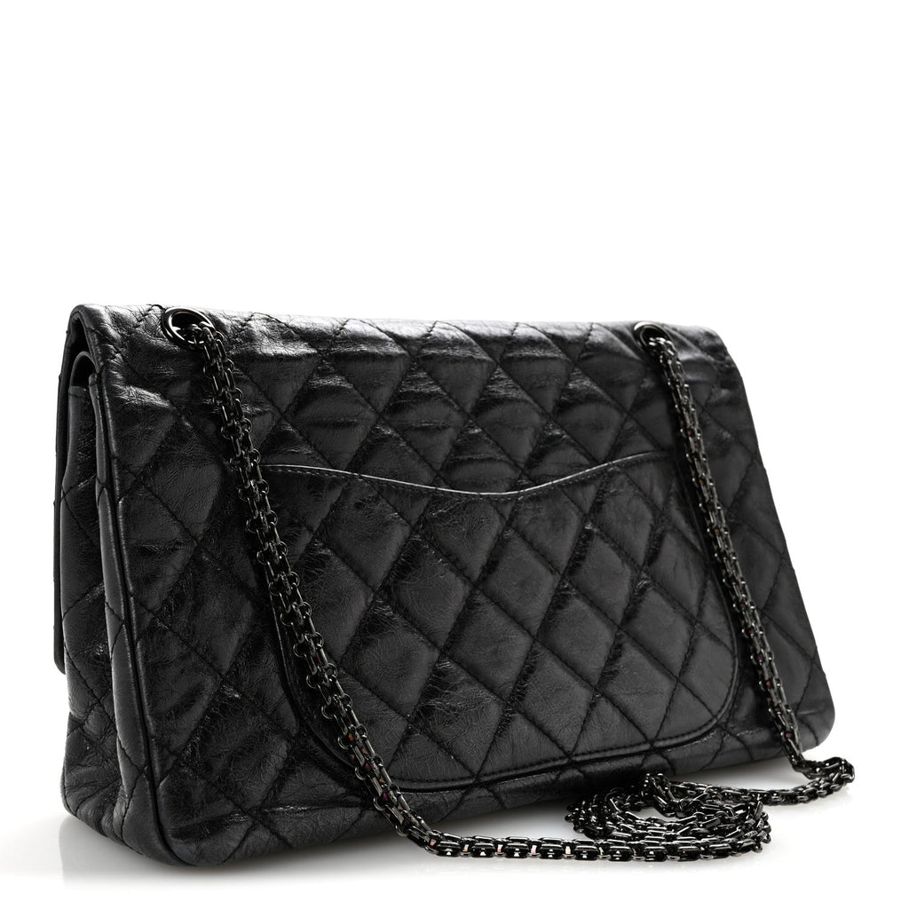 Metallic Aged Calfskin Quilted 2.55 Reissue 227 Flap So Black