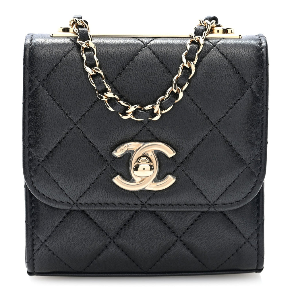 Lambskin Quilted Mini Trendy CC Clutch With Chain Black
