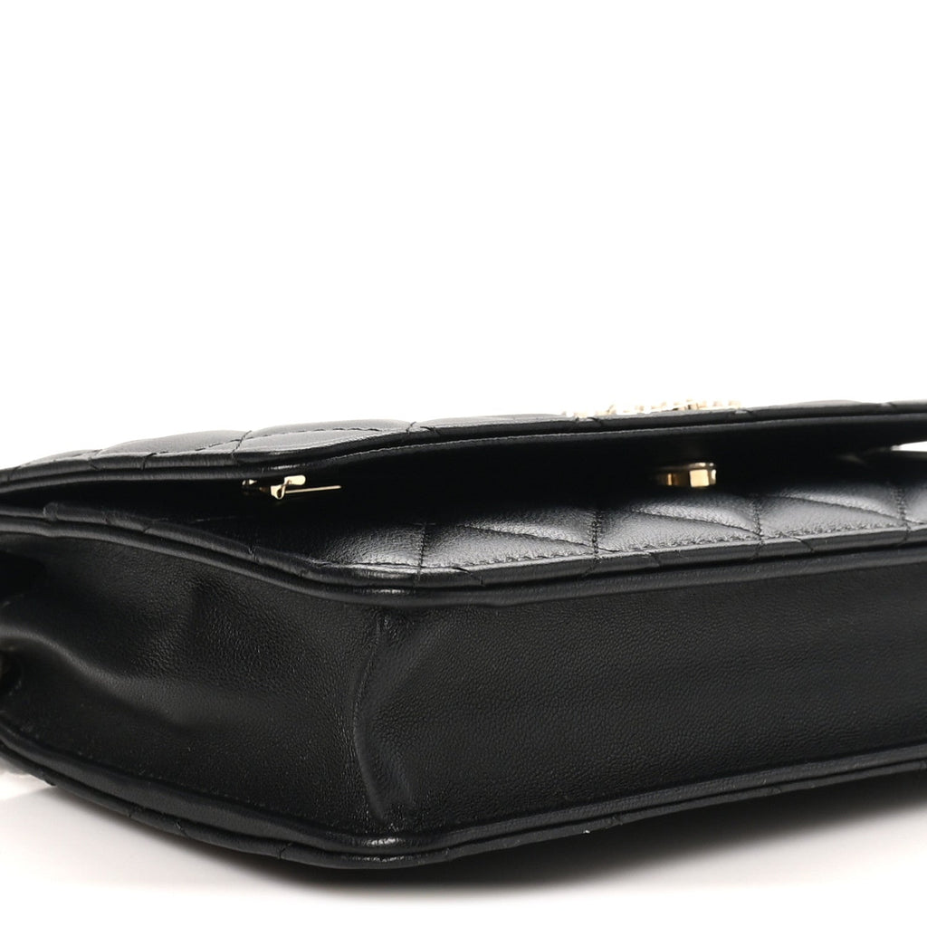Lambskin Quilted Pearl CC Wallet on Chain WOC Black