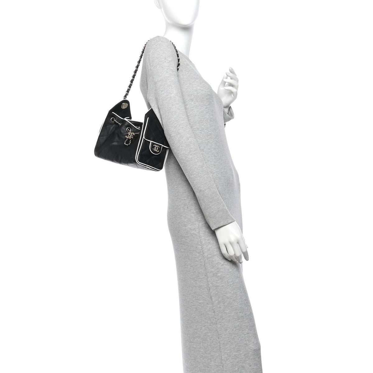 Calfskin Quilted Mini Chanel 25 Handbag Black White