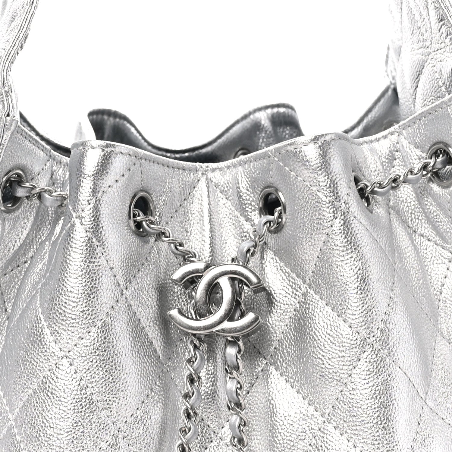 Metallic Caviar Quilted Small Chanel 25 Handbag Silver