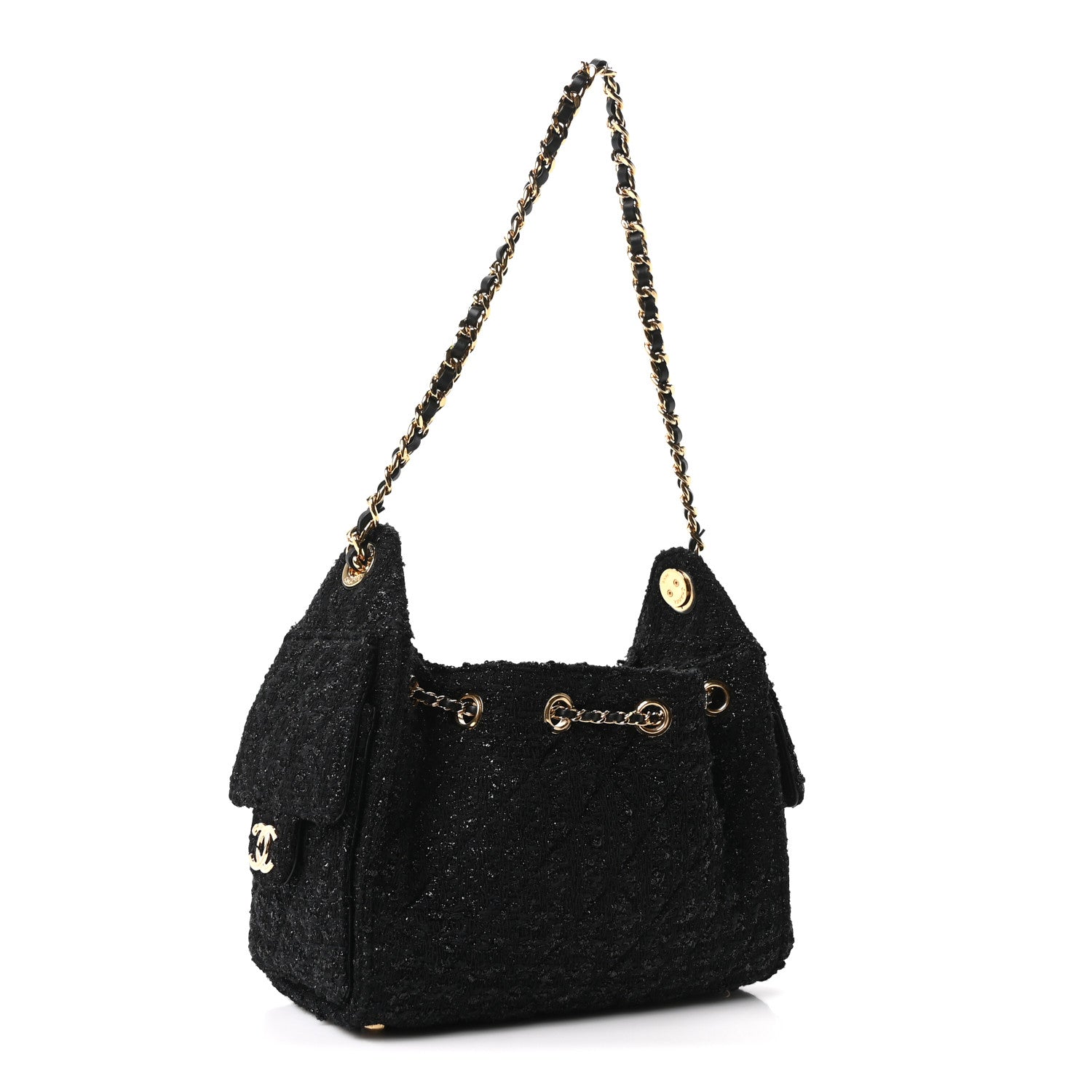 Tweed Quilted Mini Chanel 25 Handbag Black