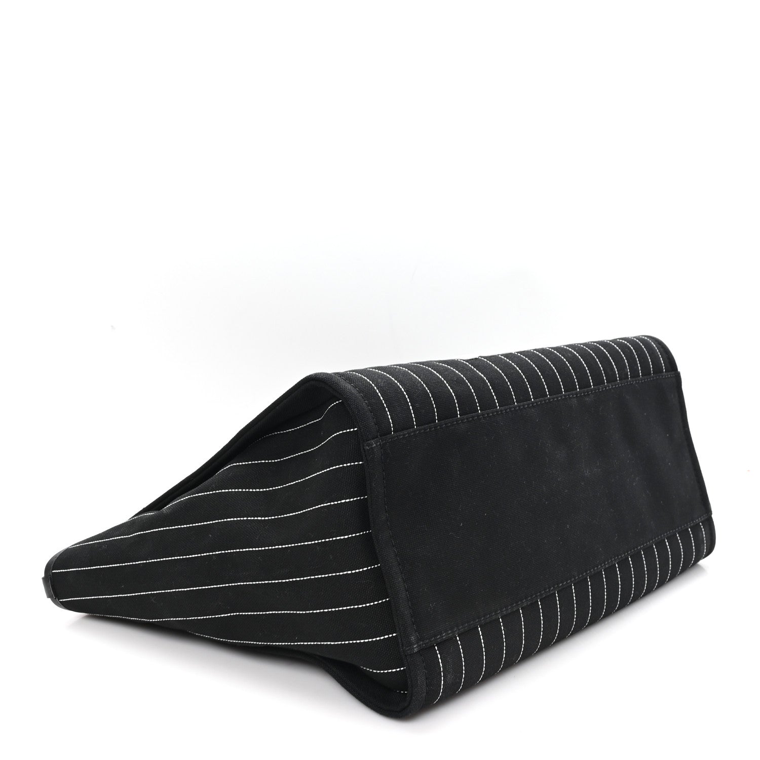 Canvas Calfskin Striped Medium Deauville Tote Black White