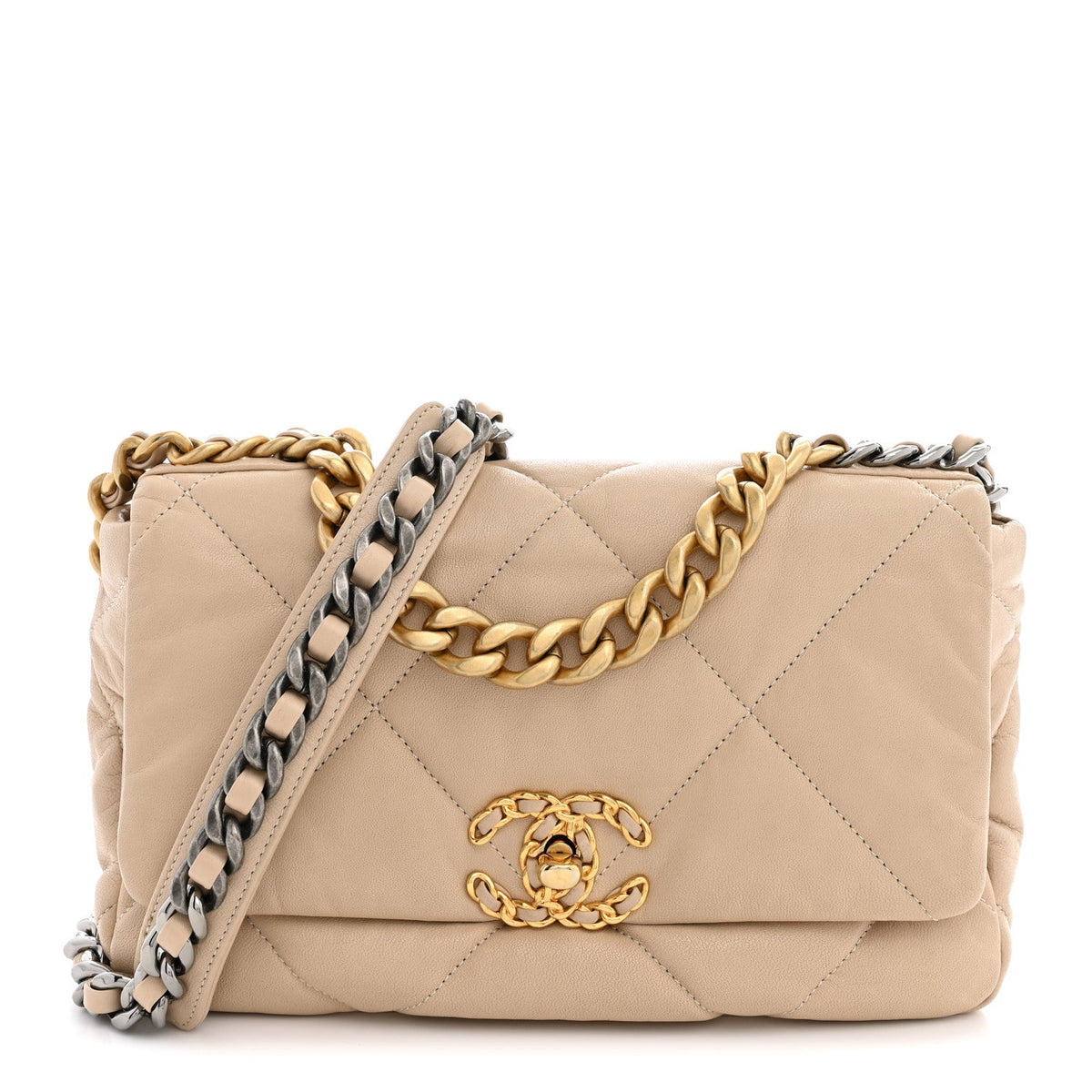Lambskin Quilted Medium Chanel 19 Flap Light Beige