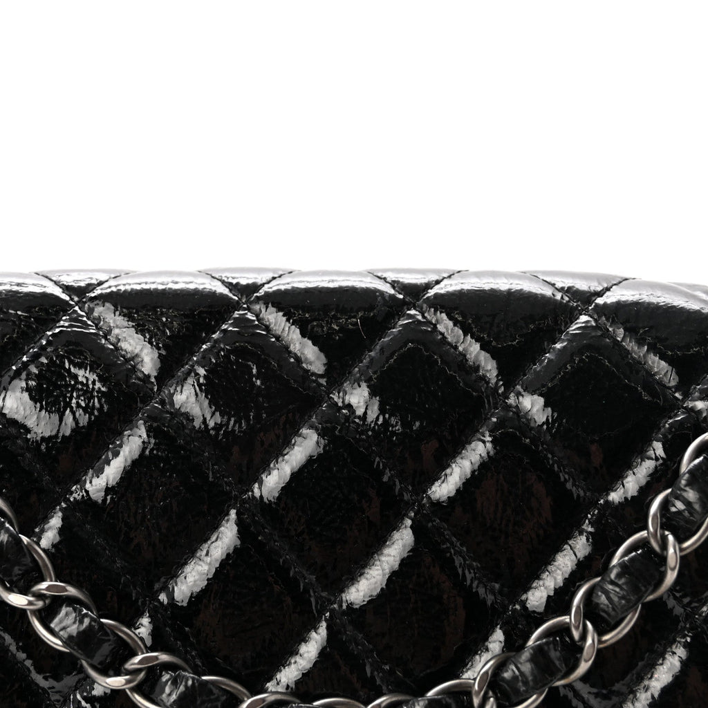 Crumpled Patent Quilted Medium Double Flap Black