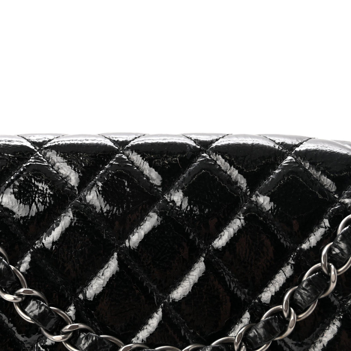 Crumpled Patent Quilted Medium Double Flap Black