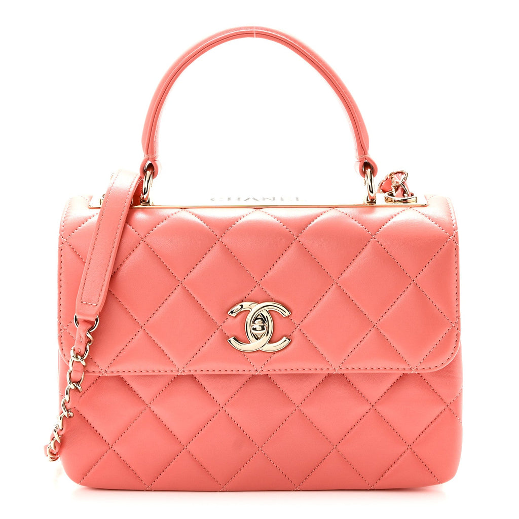 Lambskin Quilted Small Trendy CC Flap Dual Handle Bag Coral