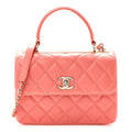Lambskin Quilted Small Trendy CC Flap Dual Handle Bag Coral
