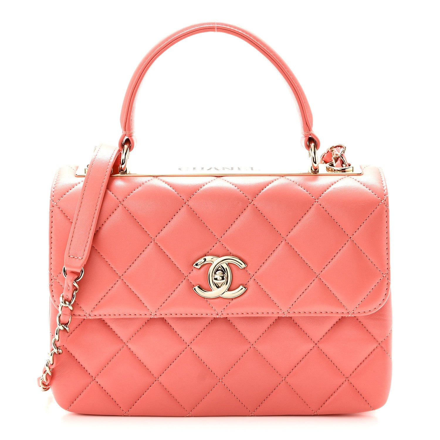Lambskin Quilted Small Trendy CC Flap Dual Handle Bag Coral