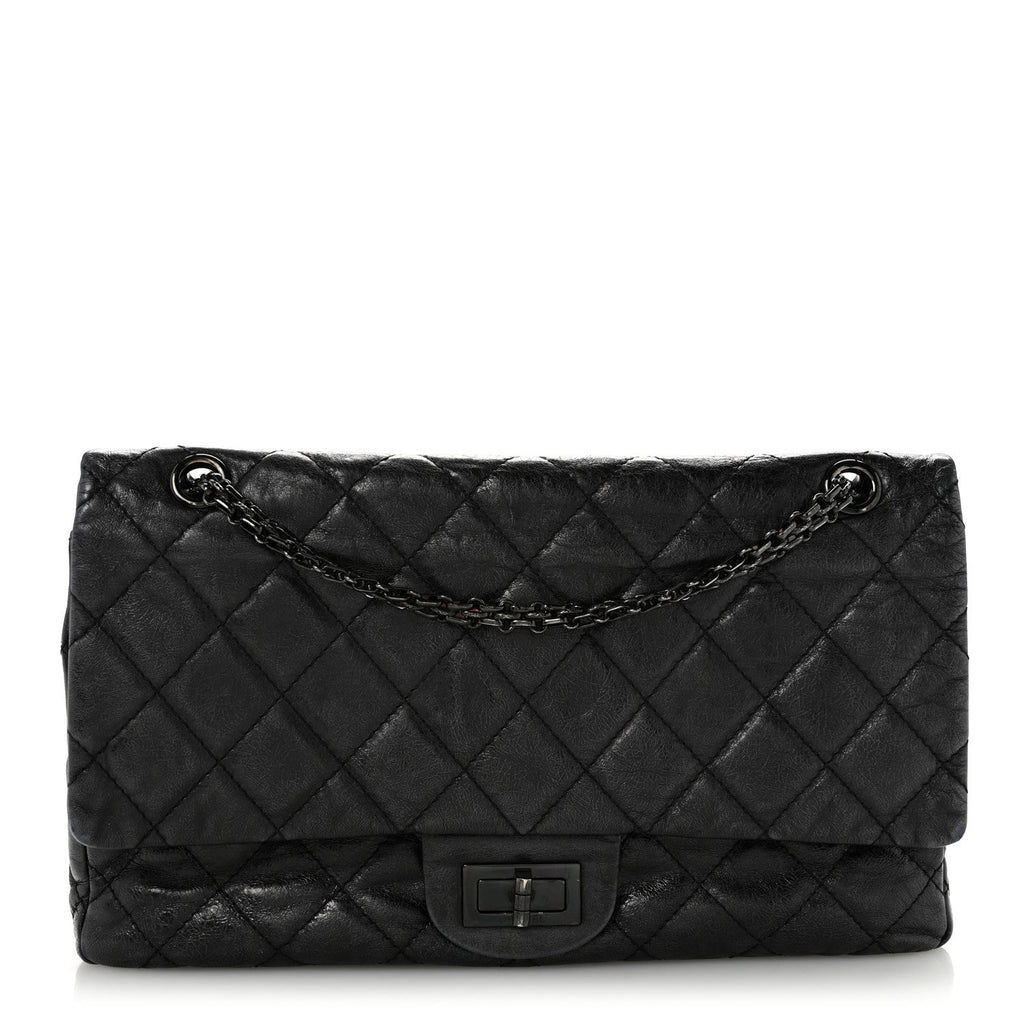 Metallic Aged Calfskin Quilted 2.55 Reissue 227 Flap So Black