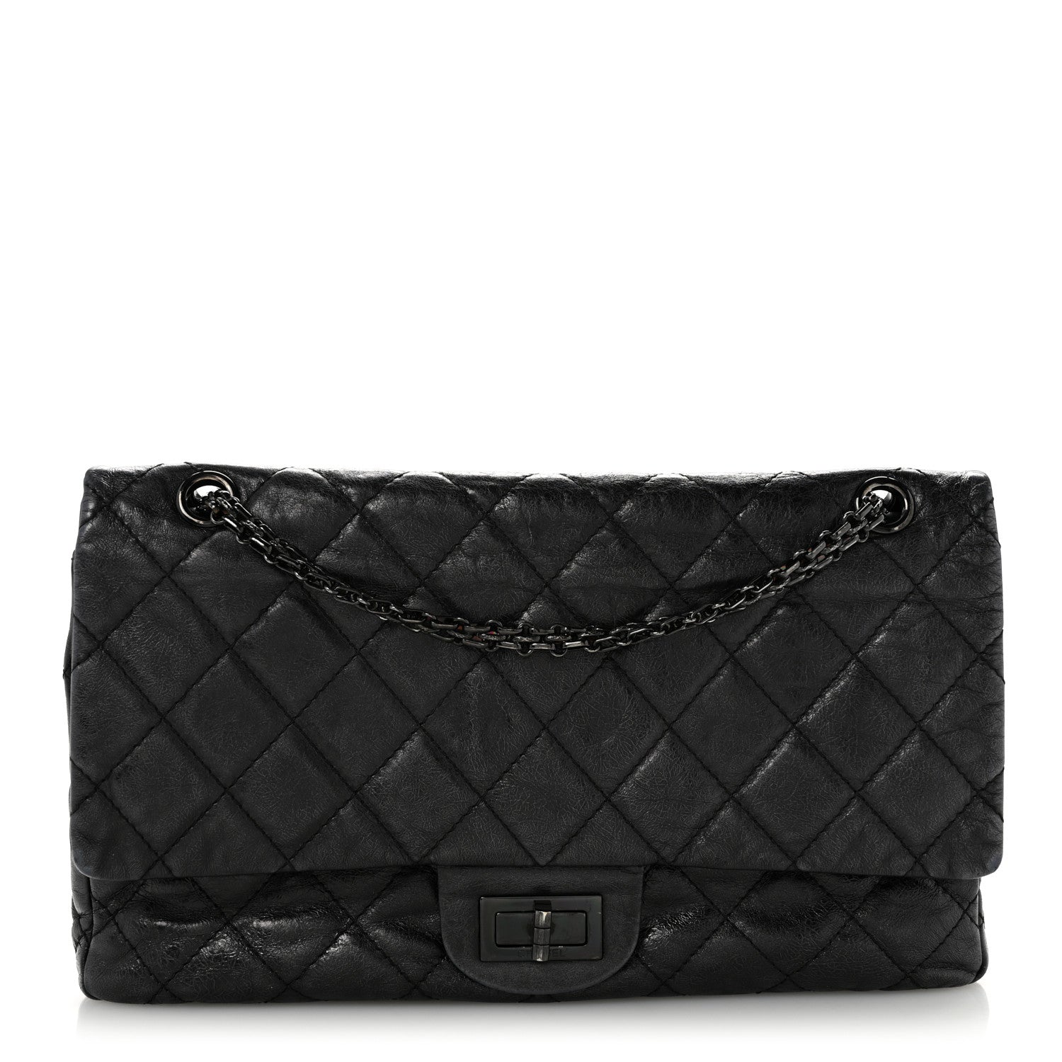 Metallic Aged Calfskin Quilted 2.55 Reissue 227 Flap So Black