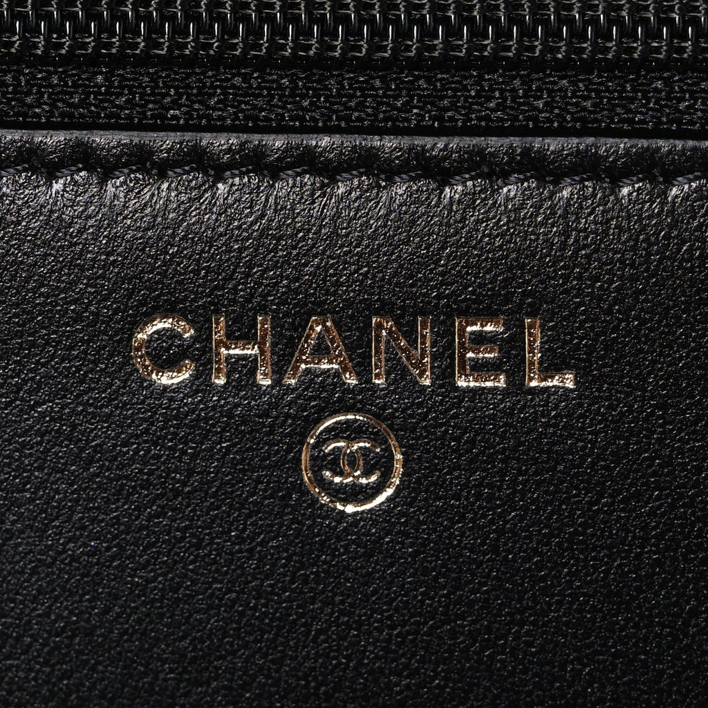 Lambskin Quilted Trendy CC Wallet On Chain WOC Black