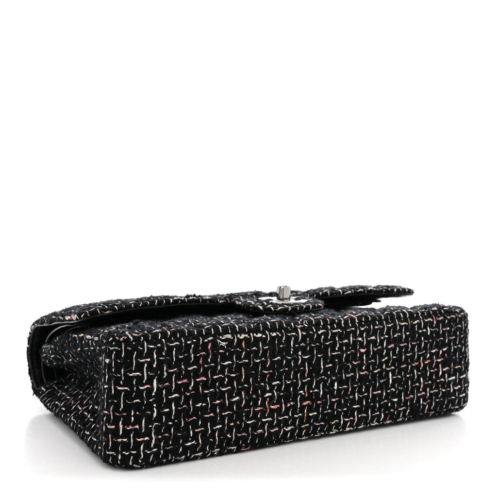 Tweed Quilted Medium Double Flap Black