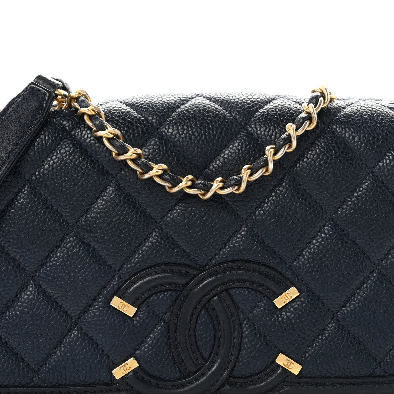 Caviar Quilted Small CC Filigree Flap Navy Black