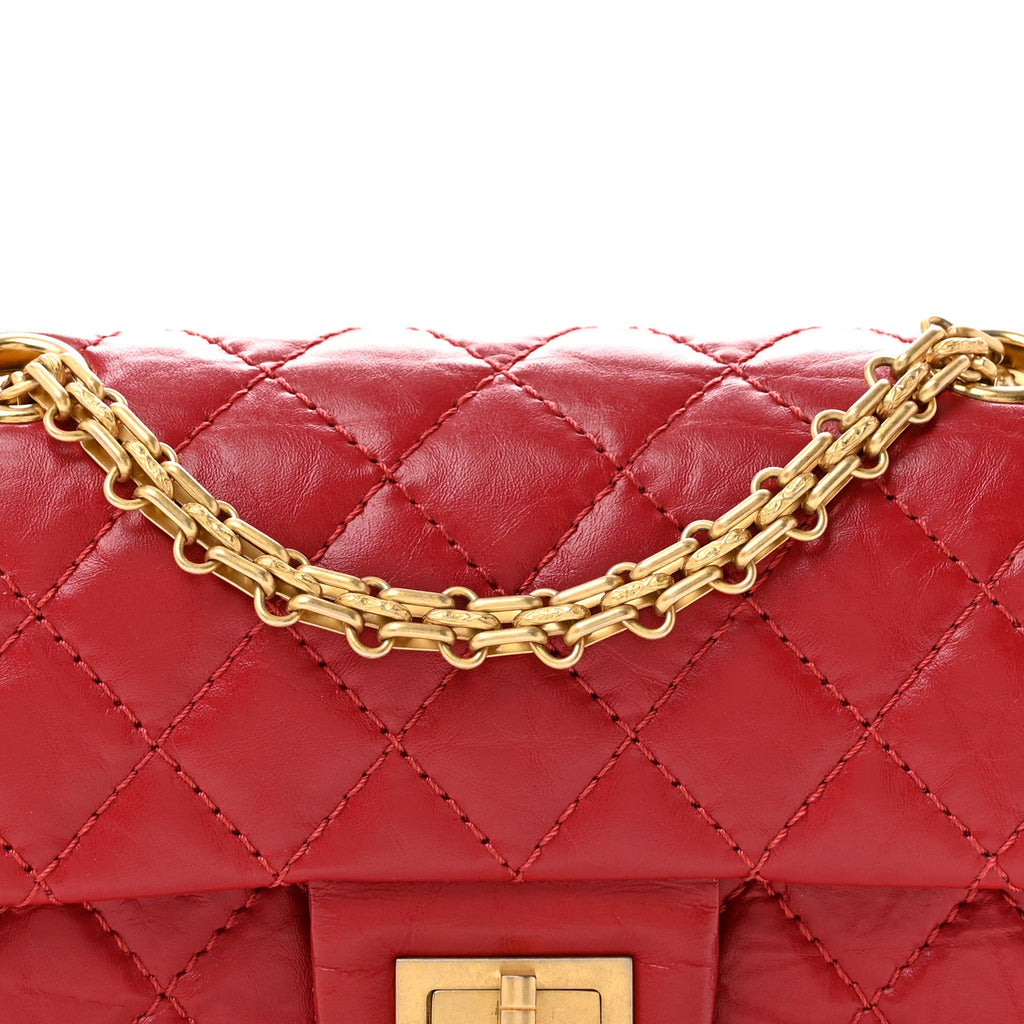 Aged Calfskin Quilted 2.55 Reissue Mini Flap Red