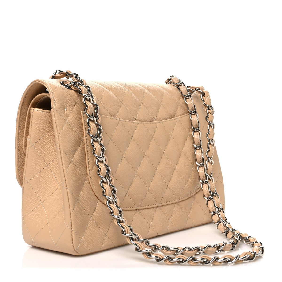 Caviar Quilted Jumbo Double Flap Beige