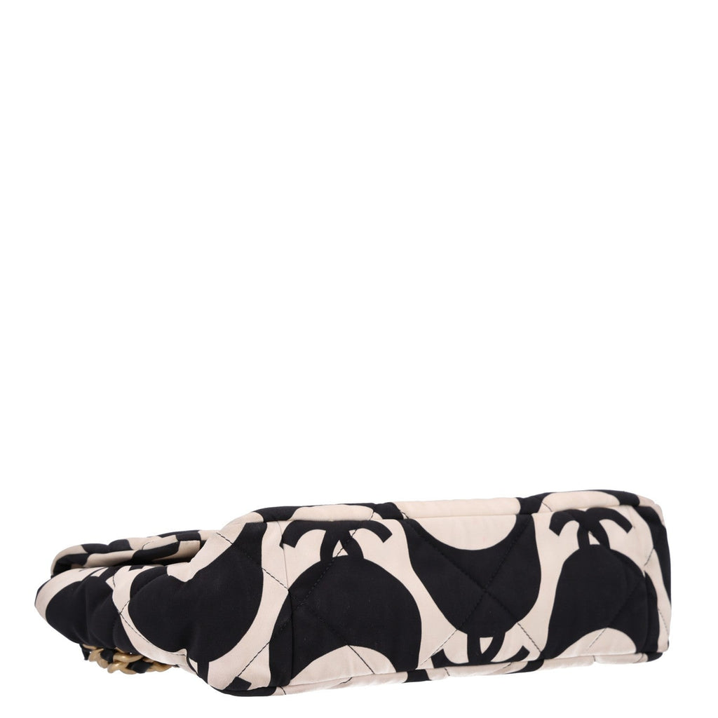 Fabric Printed Large Chanel 19 Flap Black Ecru