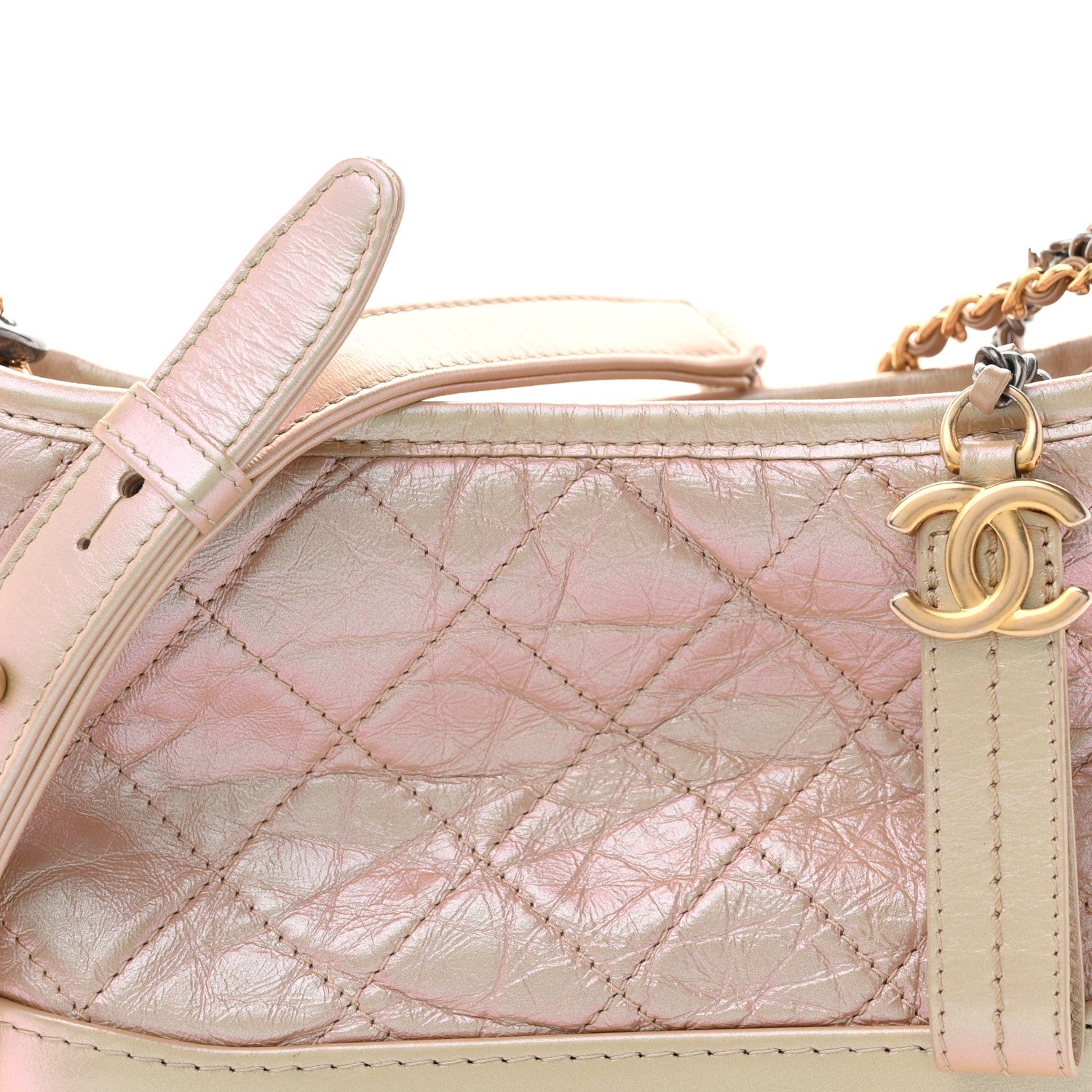 Iridescent Aged Calfskin Quilted Small Gabrielle Hobo Light Pink