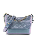 Iridescent Aged Calfskin Quilted Small Gabrielle Hobo Blue
