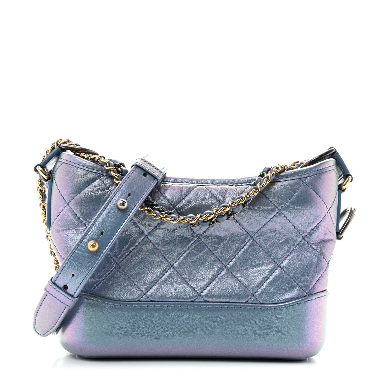 Iridescent Aged Calfskin Quilted Small Gabrielle Hobo Blue