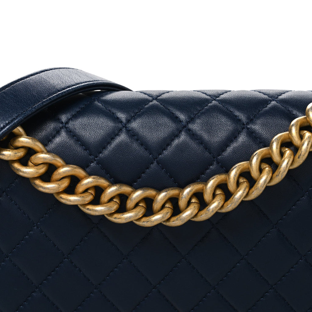 Lambskin Quilted Medium Boy Flap Dark Navy