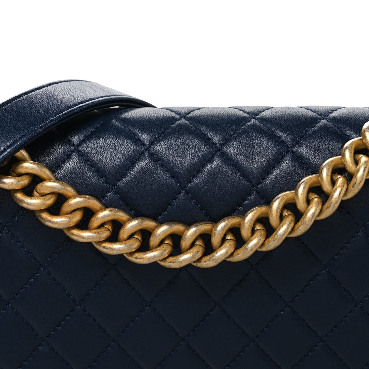 Lambskin Quilted Medium Boy Flap Dark Navy