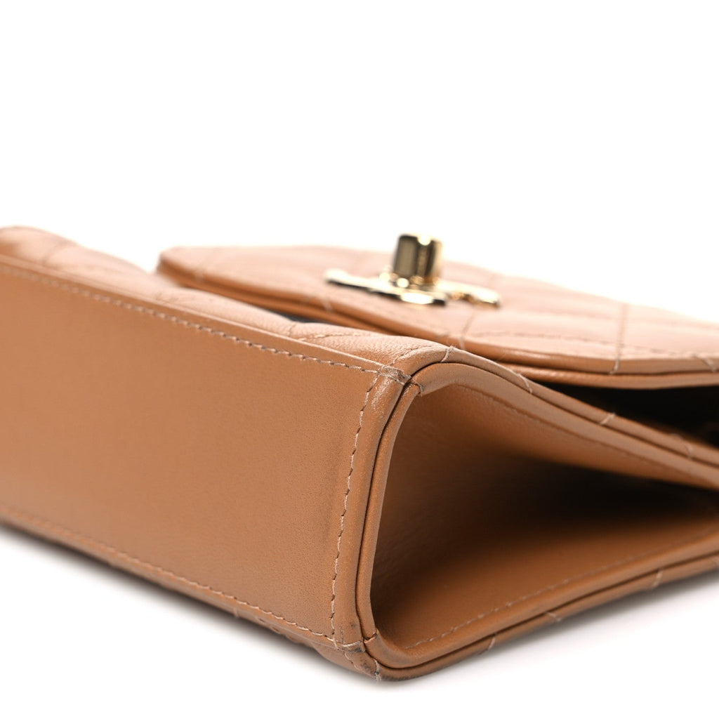 Lambskin Quilted Mini Trendy CC Clutch With Chain Brown