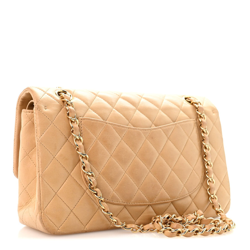 Lambskin Quilted Medium Double Flap Beige
