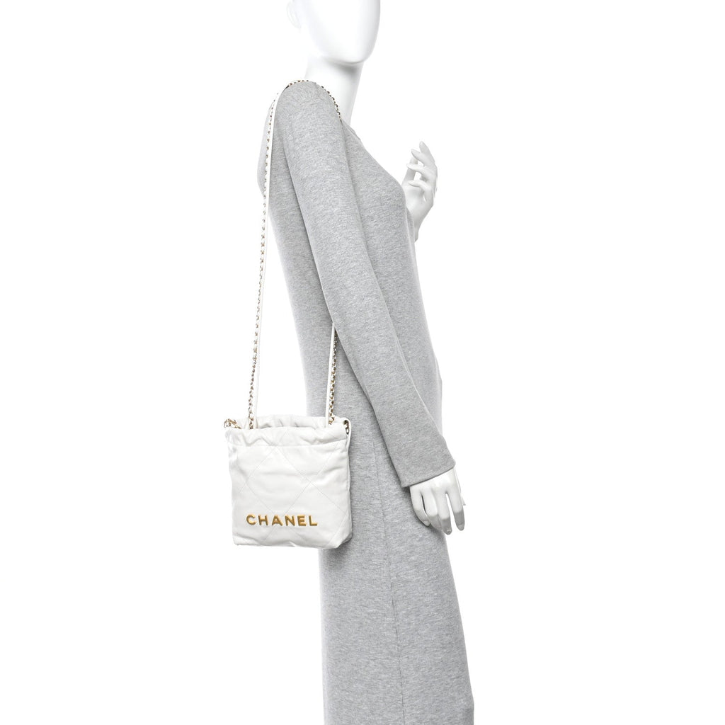 Shiny Calfskin Quilted Mini Chanel 22 White