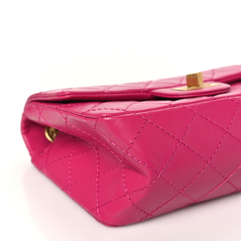 Aged Calfskin Quilted 2.55 Reissue Mini Flap Fuchsia