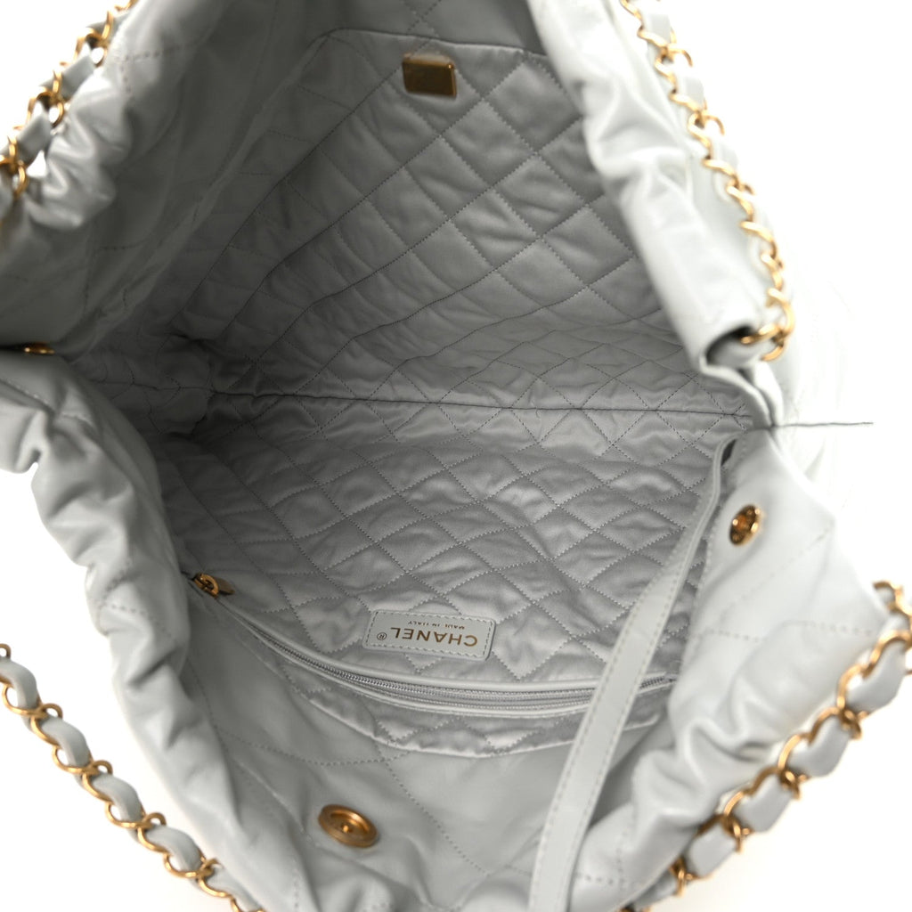 Shiny Calfskin Quilted Chanel 22 Light Blue