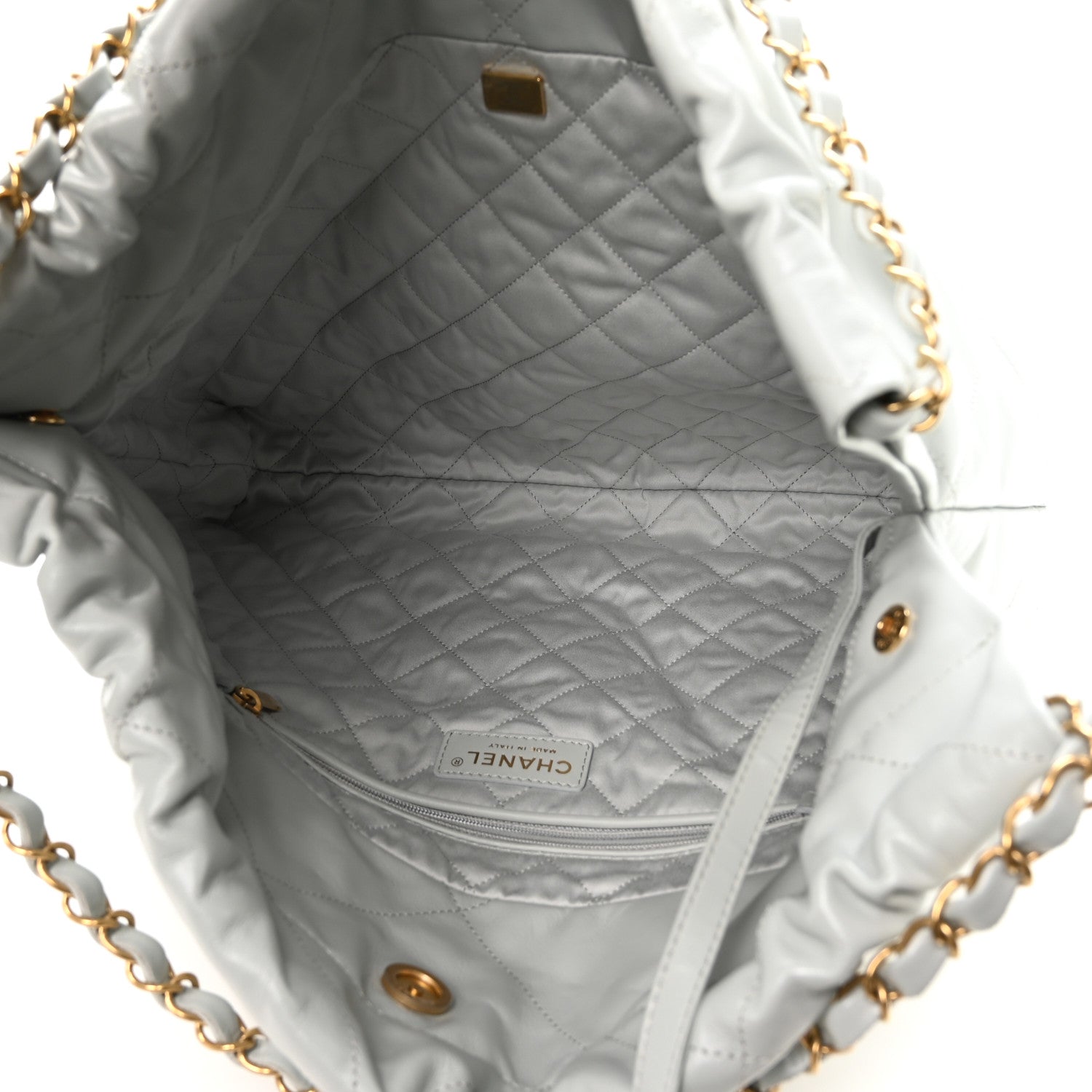 Shiny Calfskin Quilted Chanel 22 Light Blue