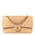 Caviar Quilted Medium Double Flap Beige